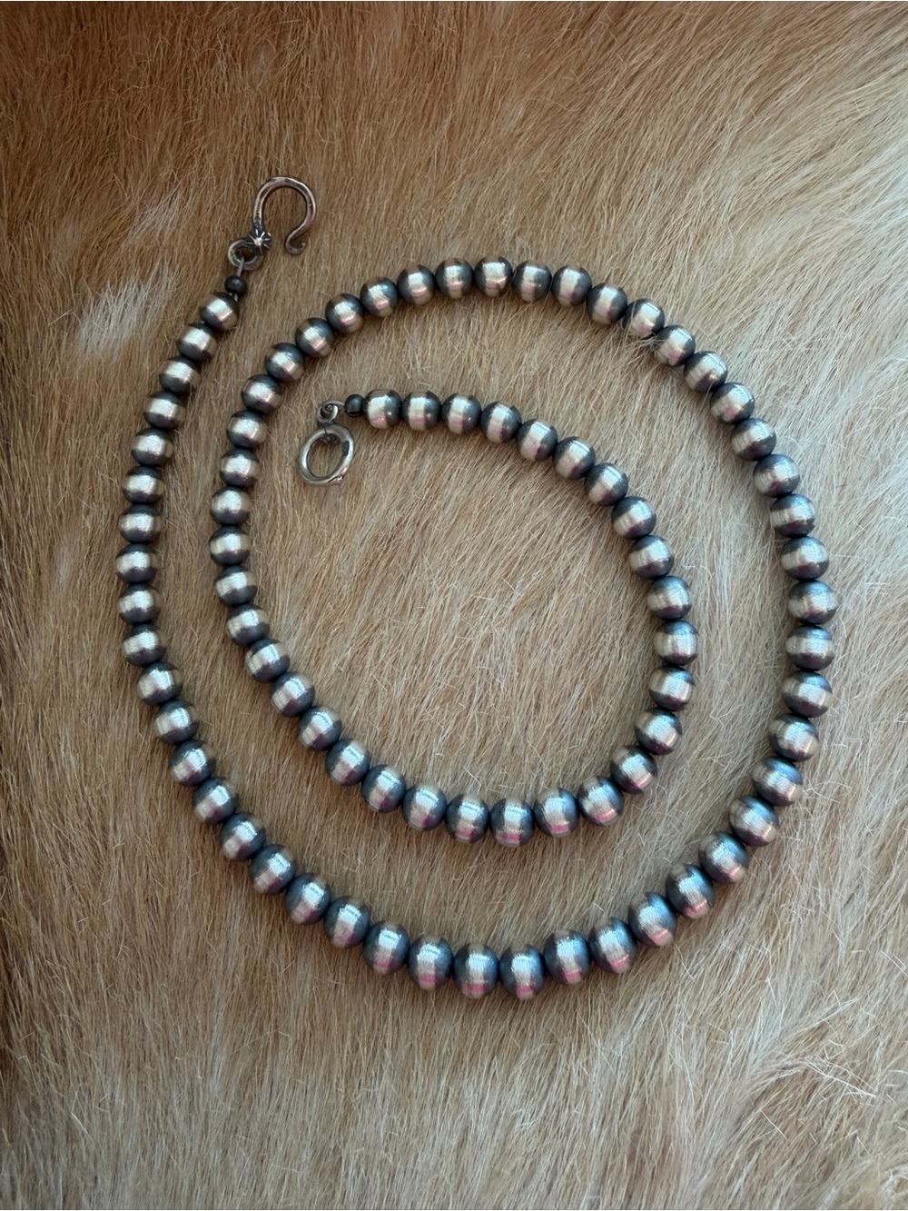 🩵 20” 6mm Desert Pearls / Beads Navajo Sterling 925 Necklace USA 21.7G Unisex